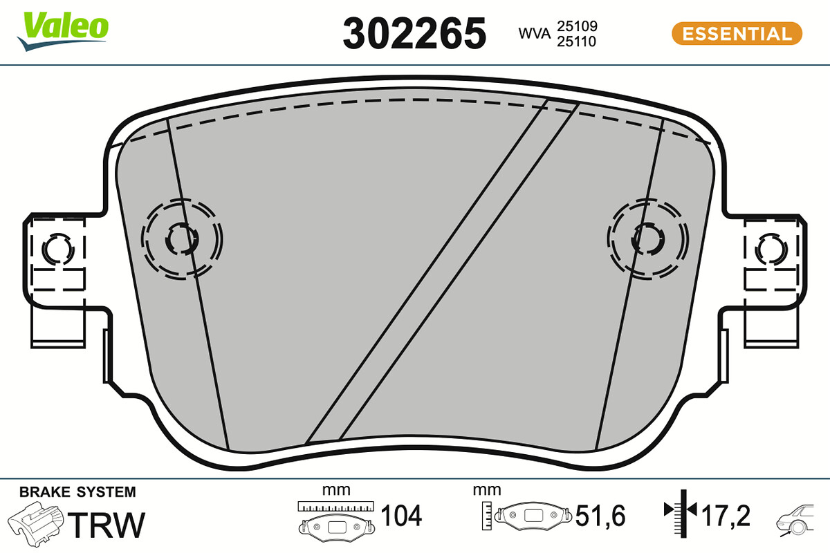 Jeu de 4 plaquettes de frein VALEO 302265